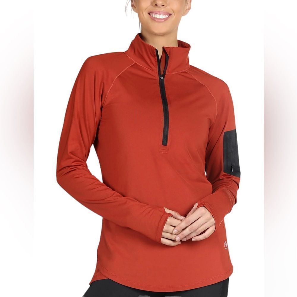 Icyzone Women's orange athletic running track jacket 1/2 zip black mesh back